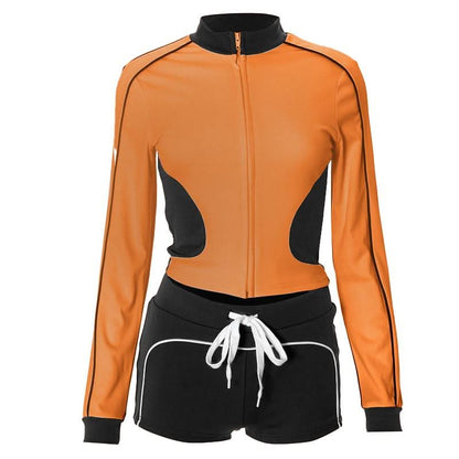 Zip-up Long sleeve drawstring low rise contrast pant set