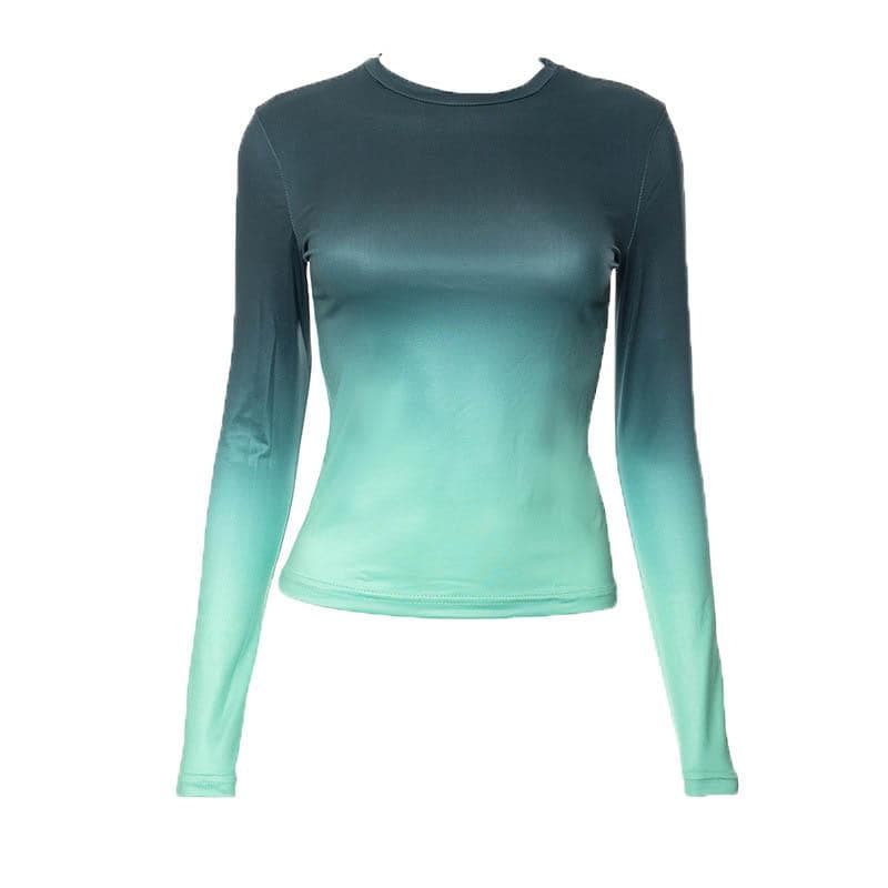 Gradient long sleeve contrast crewneck top
