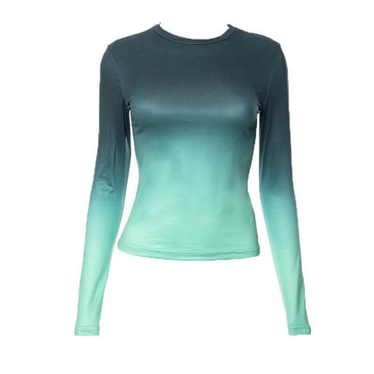 Gradient long sleeve contrast crewneck top