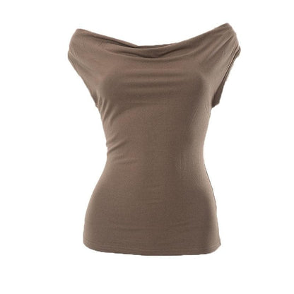 Cowl neck solid cap sleeve backless self tie ruched crop top