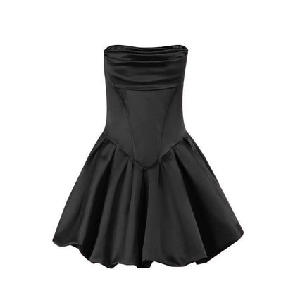 Zip-up ruched backless solid tube mini dress