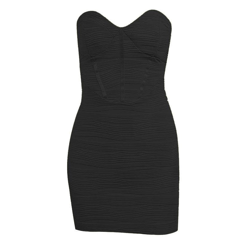 Strapless Sweetheart Neck Corset Boning Horizontal Ruched Bodycon Mini Dress