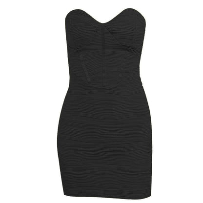 Strapless Sweetheart Neck Corset Boning Horizontal Ruched Bodycon Mini Dress