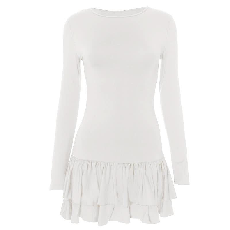 Ruched long sleeve crewneck solid mini dress
