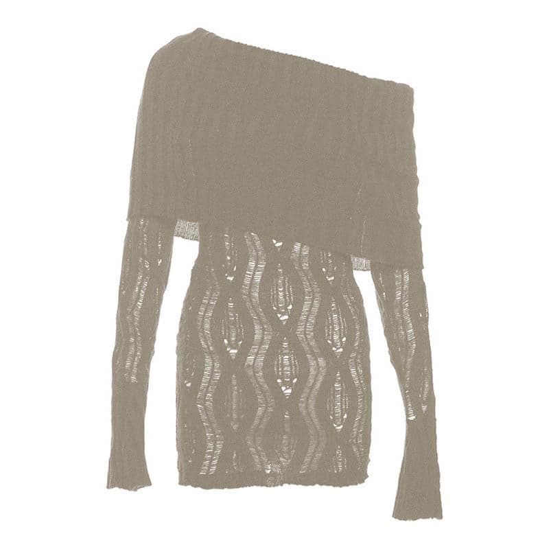 Crochet off shoulder long sleeve hollow out cut out mini dress
