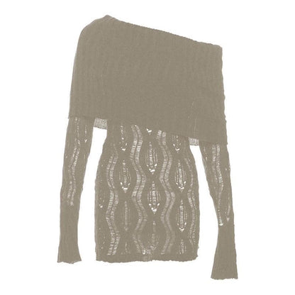 Crochet off shoulder long sleeve hollow out cut out mini dress