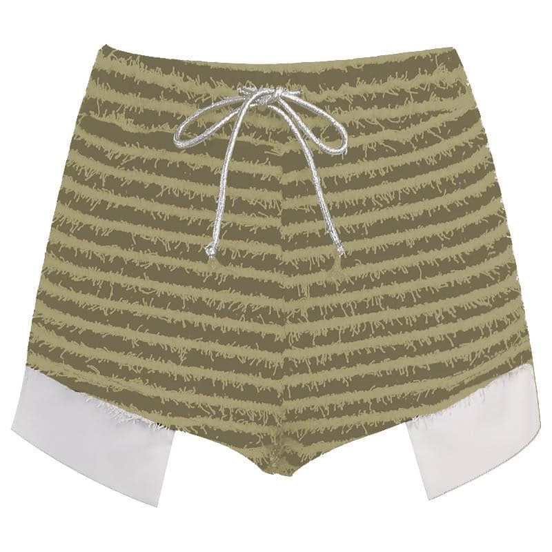 Textured self tie contrast patchwork slit pant