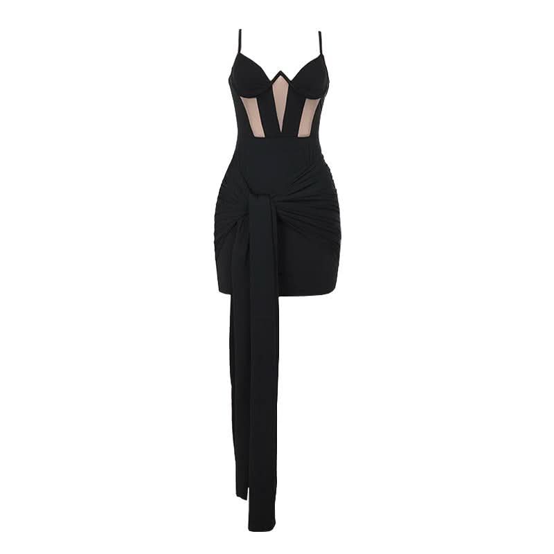 Ruched mesh backless cami mini dress