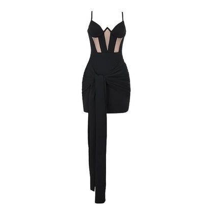 Ruched mesh backless cami mini dress