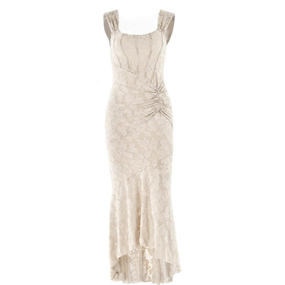 U neck zip-up ruched bustier ruffle cami maxi dress