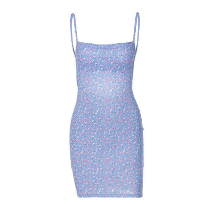 Ditsy Floral Print Spaghetti Strap Square Neck Bodycon Mini Dress