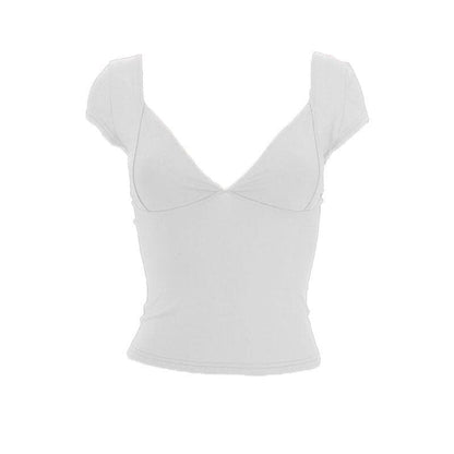 Low cut cap sleeve solid backless v neck top