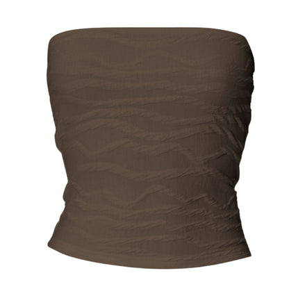 Textured solid backless ruched tube top