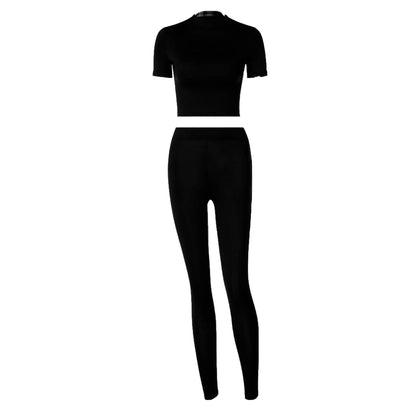 Short sleeve crewneck solid pant set