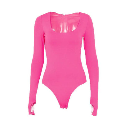 Long sleeve solid u neck bodysuit