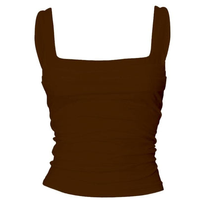 Square neck ruched backless solid top