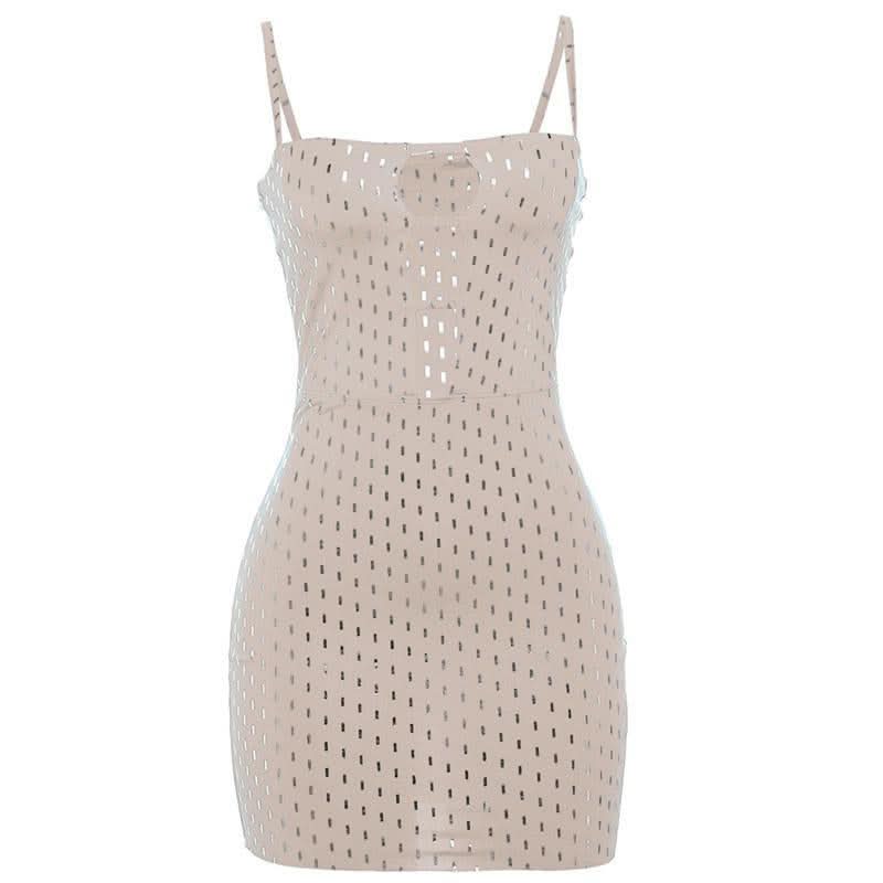 Glitter hollow out backless cami cut out mini dress