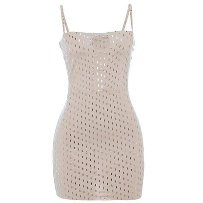 Glitter hollow out backless cami cut out mini dress