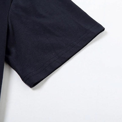 Short sleeve letter pattern round neck contrast top
