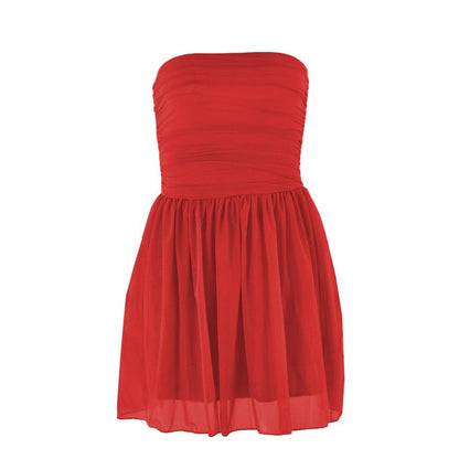 Ruched backless glitter mesh tube mini dress