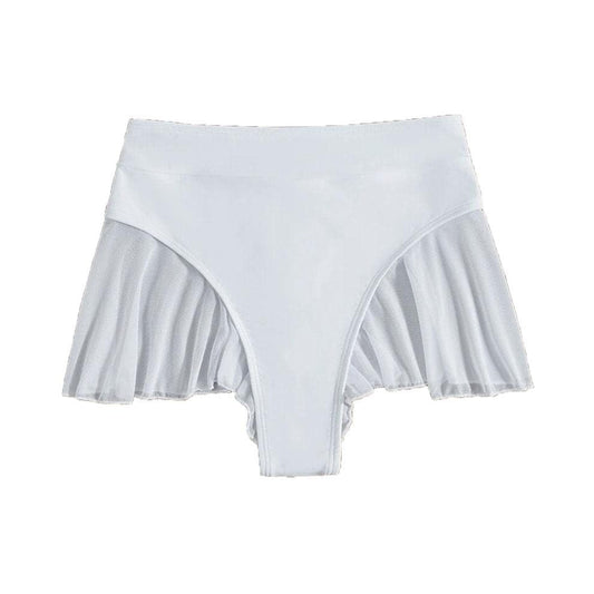 Solid mesh ruffle patchwork pant