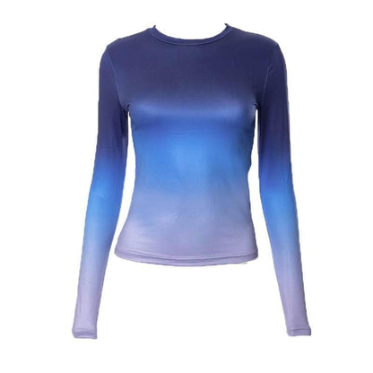Gradient long sleeve contrast crewneck top