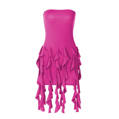 Ruffle backless sleeveless solid tube mini dress