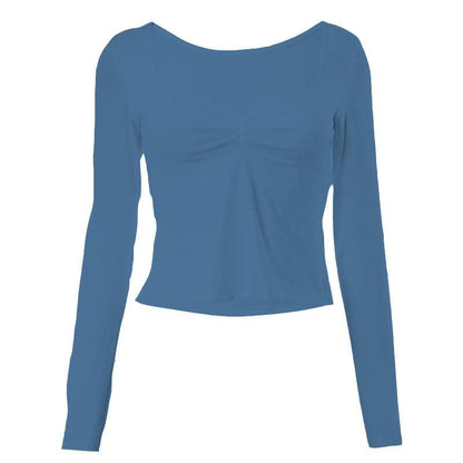Square neck ruched long sleeve slit solid top