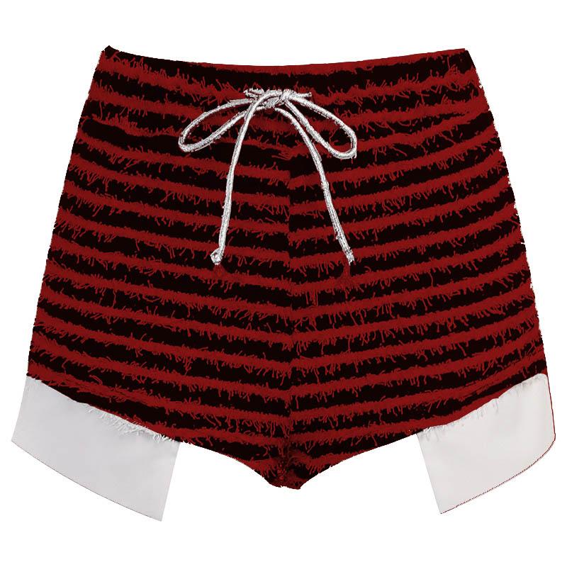 Textured self tie contrast patchwork slit pant