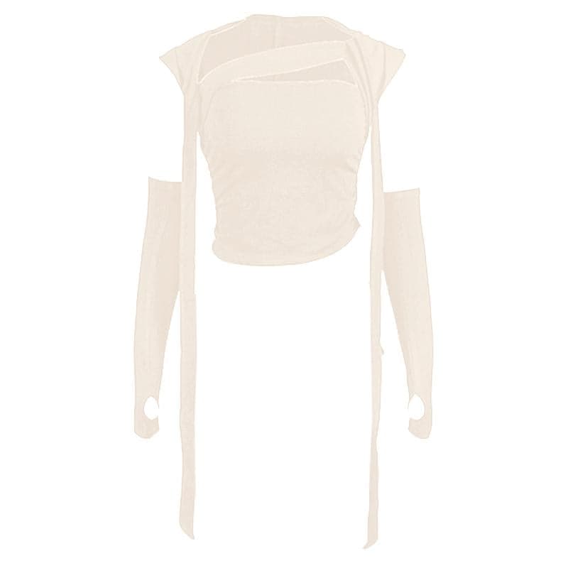 Irregular ruched gloves hoodie slit midi skirt set