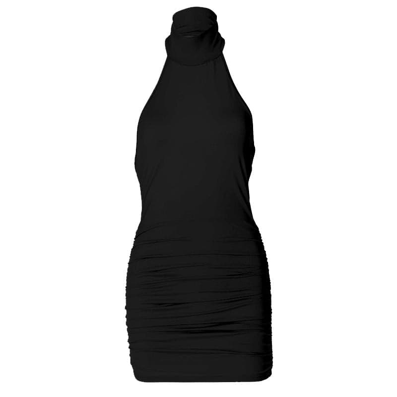 Halter high neck ruched backless mini dress