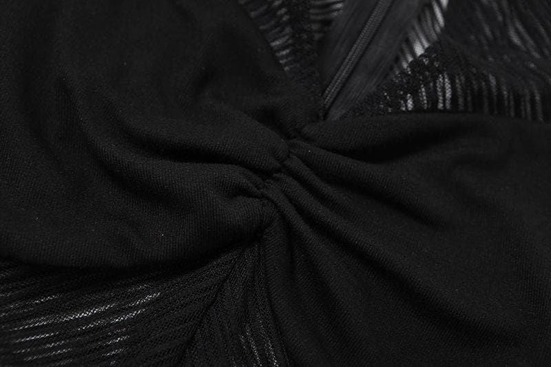 High neck ruched hollow out mesh zip-up tank cut out top