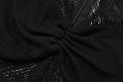 High neck ruched hollow out mesh zip-up tank cut out top