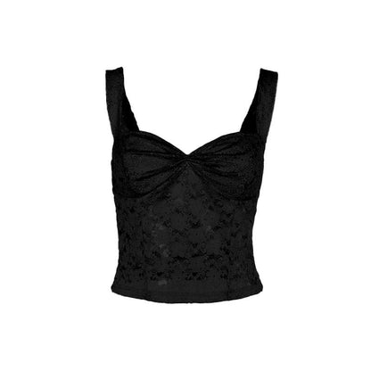 Ruched sweetheart neck lace see through cami top