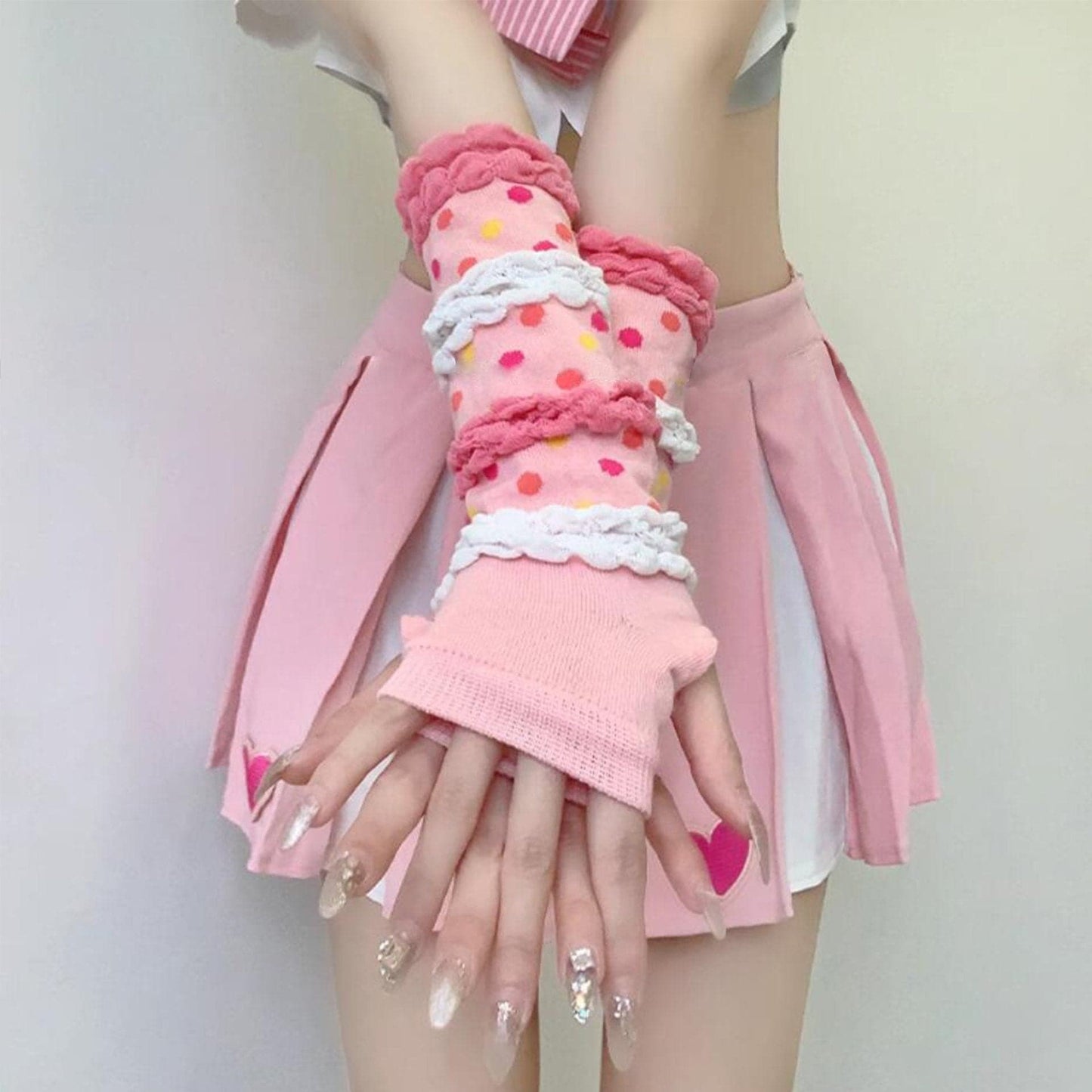 Polka dot ruffle multicolor gloves