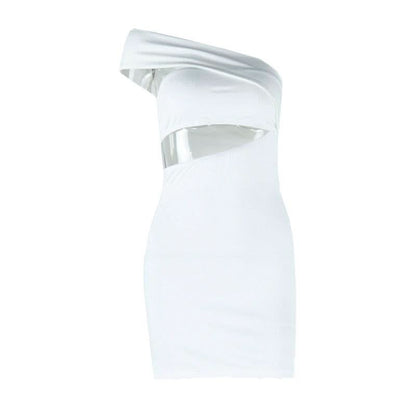 Hollow out irregular one shoulder solid cut out mini dress