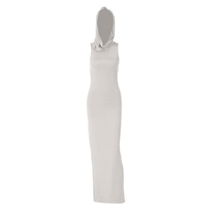 Slit sleeveless hoodie solid maxi dress-final-sale