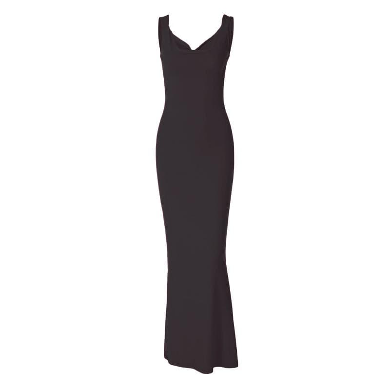 Cowl Neck Sleeveless Bow Back Mermaid Bodycon Maxi Dress