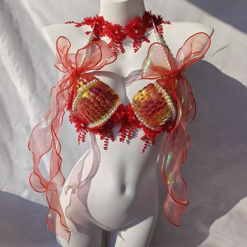 Bowknot beaded v neck tassels shell applique top