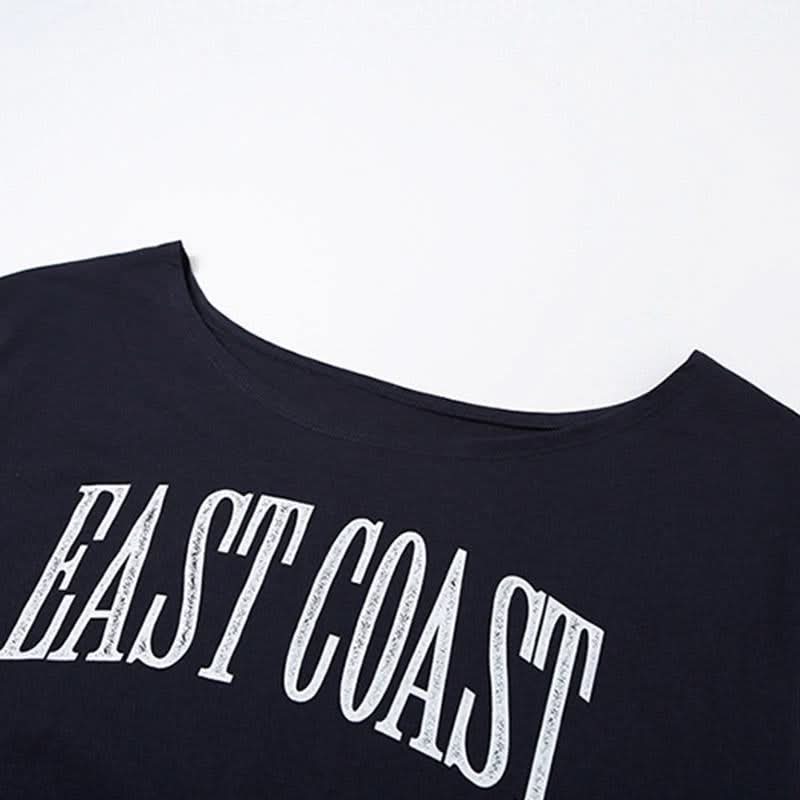 Short sleeve letter pattern round neck contrast top