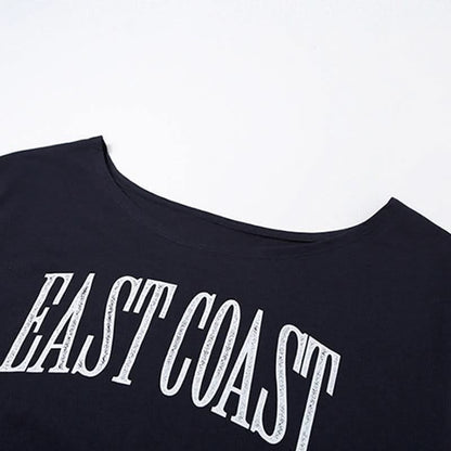 Short sleeve letter pattern round neck contrast top