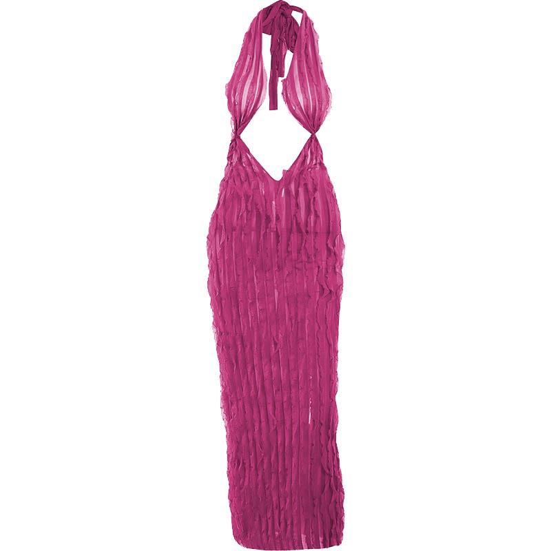 Halter Plunging V Neck Cutout Ruffle Tier Bodycon Maxi Dress