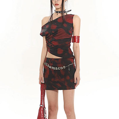 Mesh print A line contrast mini skirt