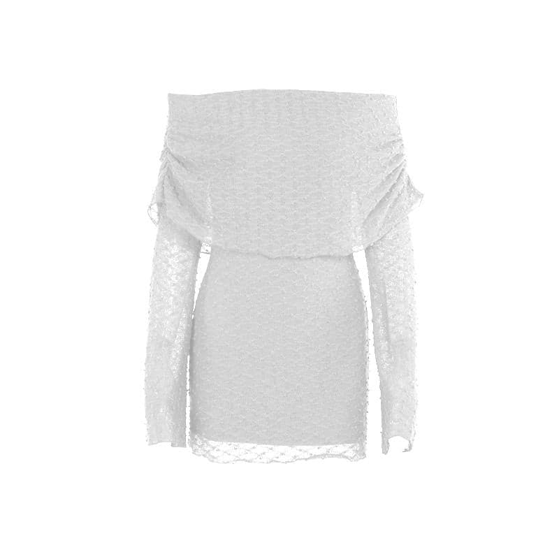 Long sleeve off shoulder knitted embroidery mini dress
