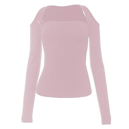 Ruched bowknot hollow out long sleeve solid cut out top
