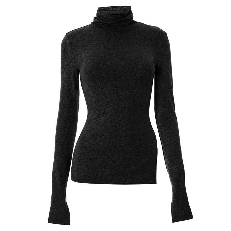 Long sleeve high neck slit irregular solid top