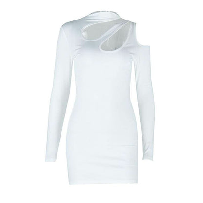 Long sleeve hollow out irregular solid cut out mini dress