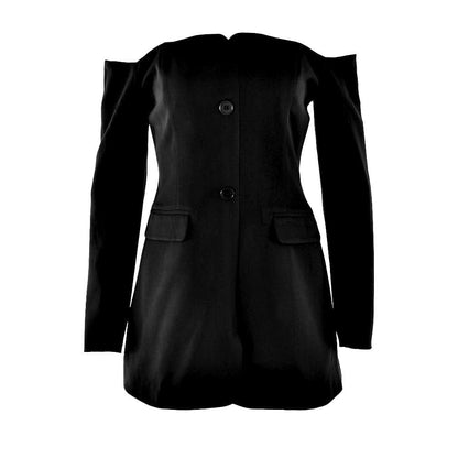 Long sleeve off shoulder button pocket mini dress