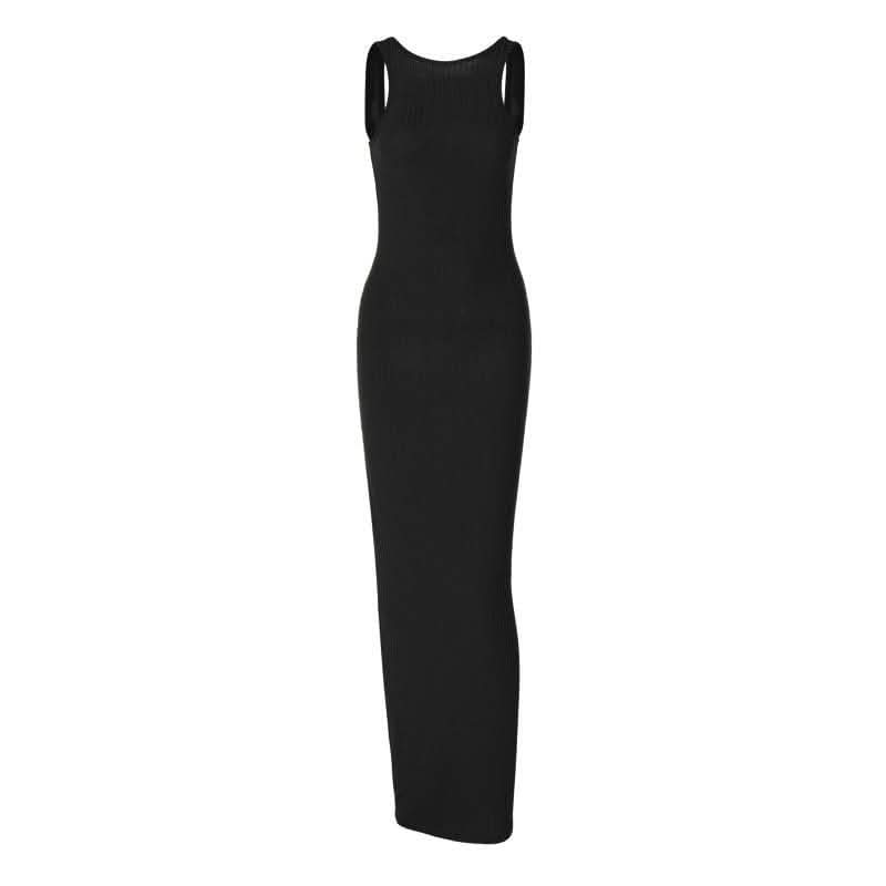 Sleeveless backless solid round neck maxi dress-final-sale