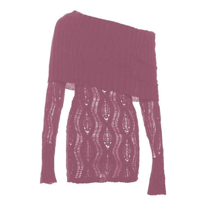 Crochet off shoulder long sleeve hollow out cut out mini dress